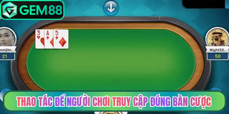 Thao tác để người chơi truy cập đúng bàn cược